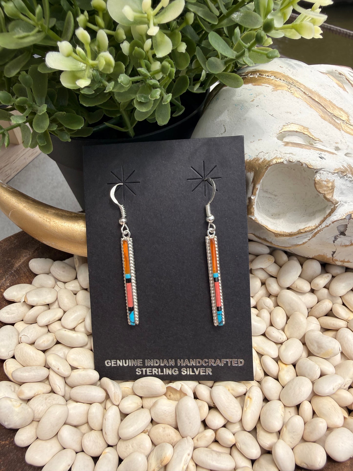 Allen Barney - Inlay Stone Dangle Earrings