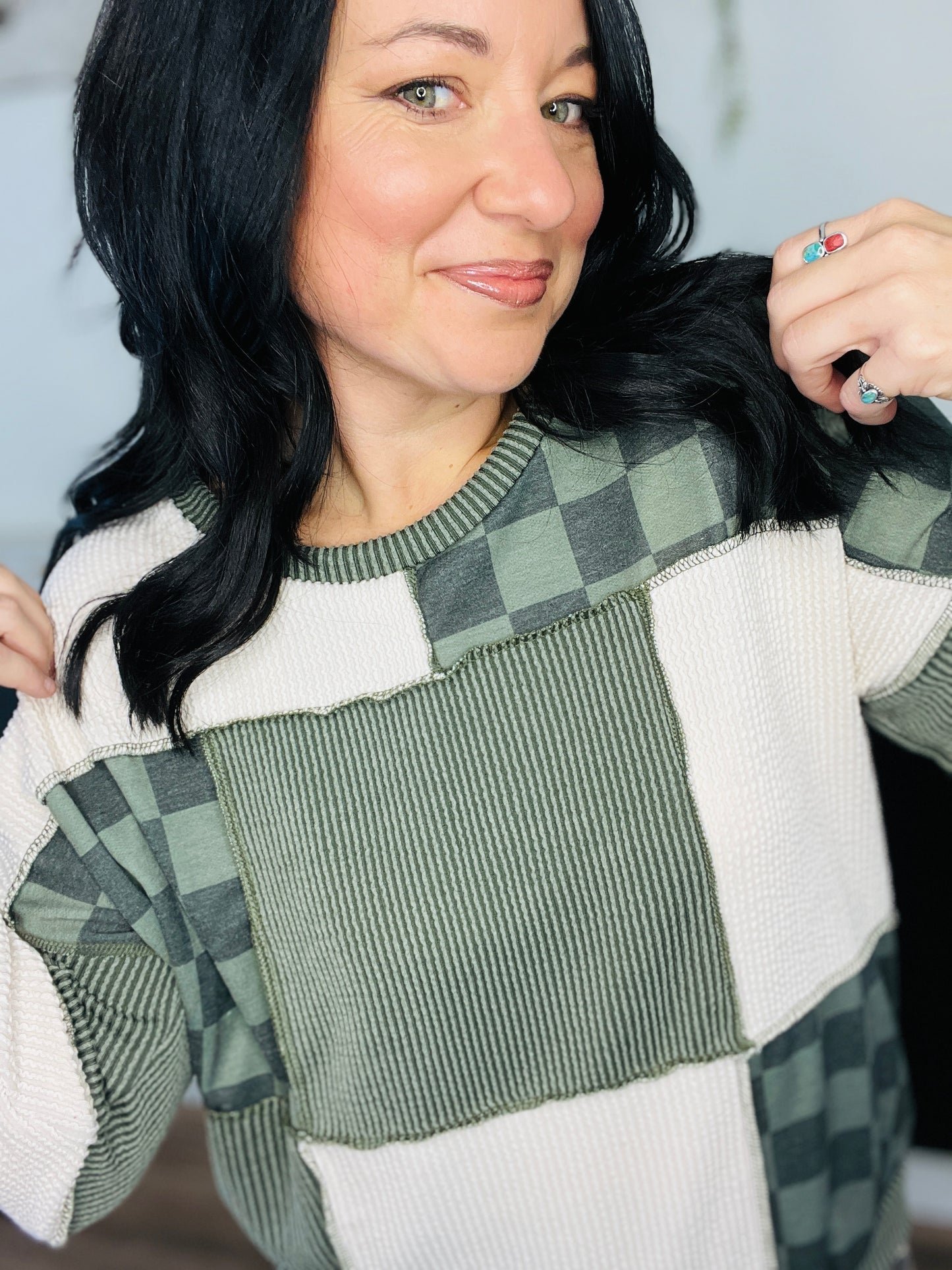 Patch & Check Ribbed Top