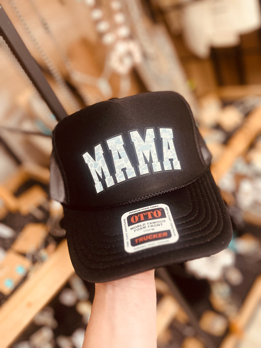 Mama Duck Camo DTF Printed Black Trucker Hat