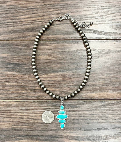 16" 8mm Western Bead Turquoise Necklace