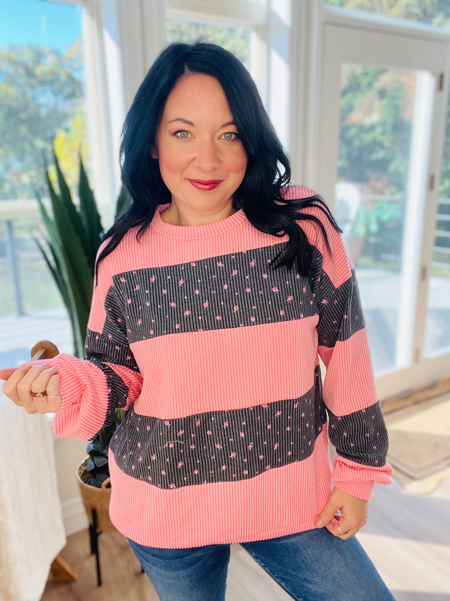 Fall For Floral Pink Ribbed Top