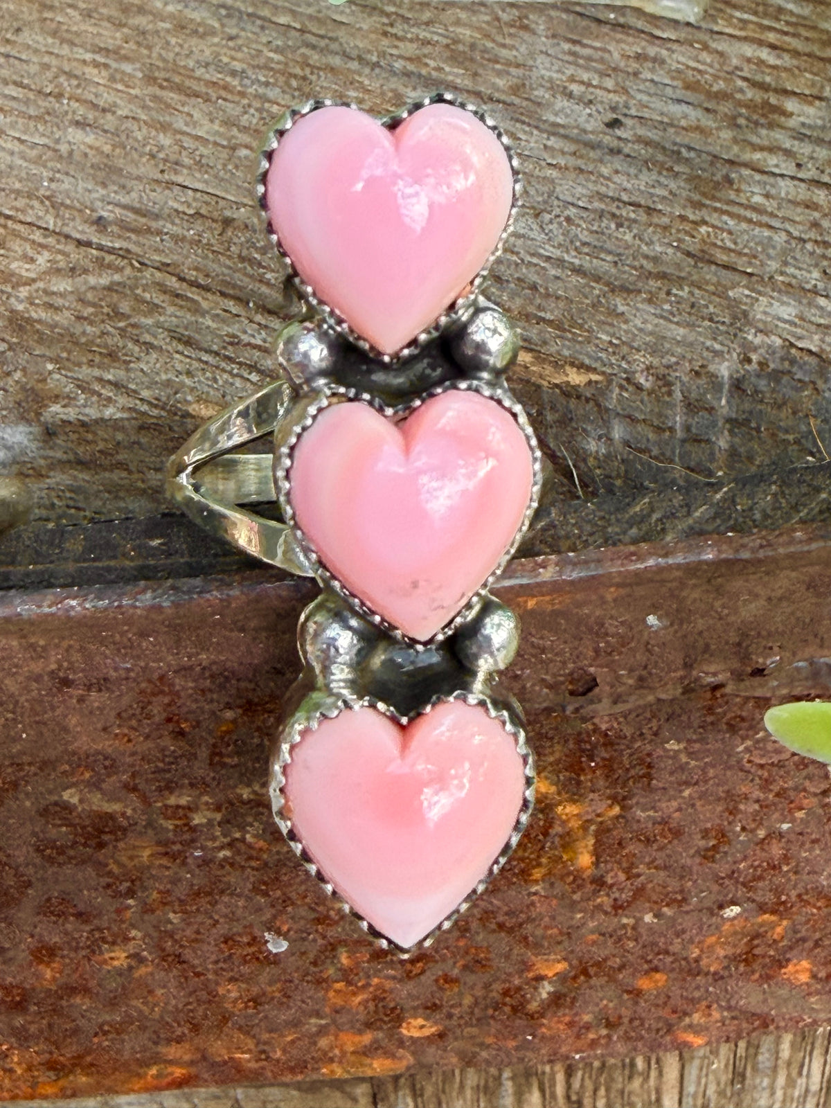 Pink Conch Triple Heart Ring