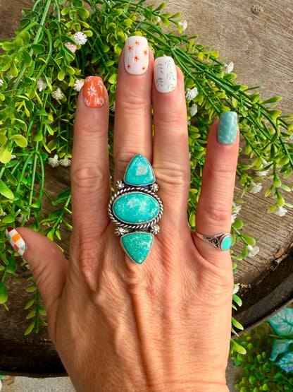 Whitewater Turquoise 3 Stone Ring