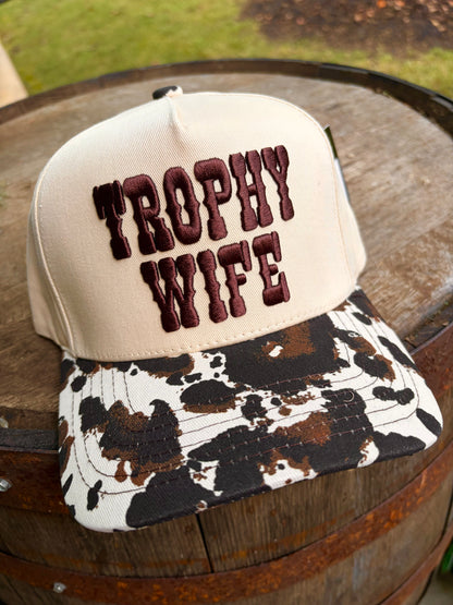Trophy Wife Embroidered Cow Print Trucker Hat