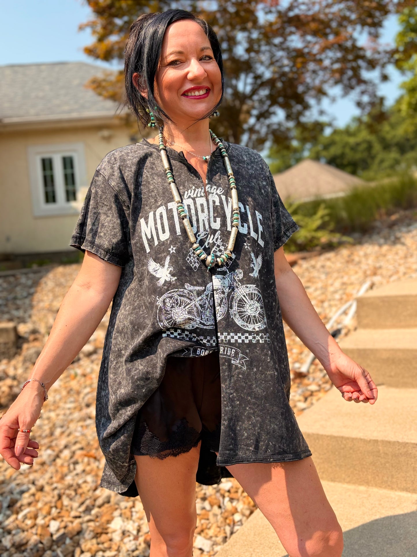 Motorcycle Club Split Tunic Top