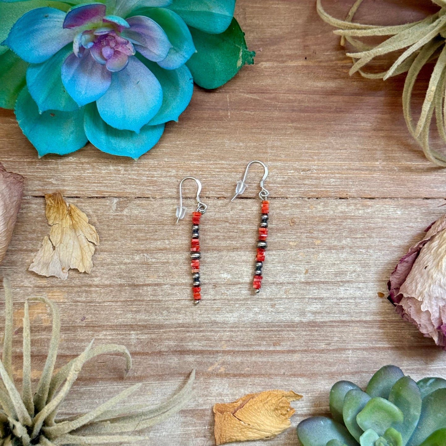 Red Spiny Oyster Cube Dangle Earrings