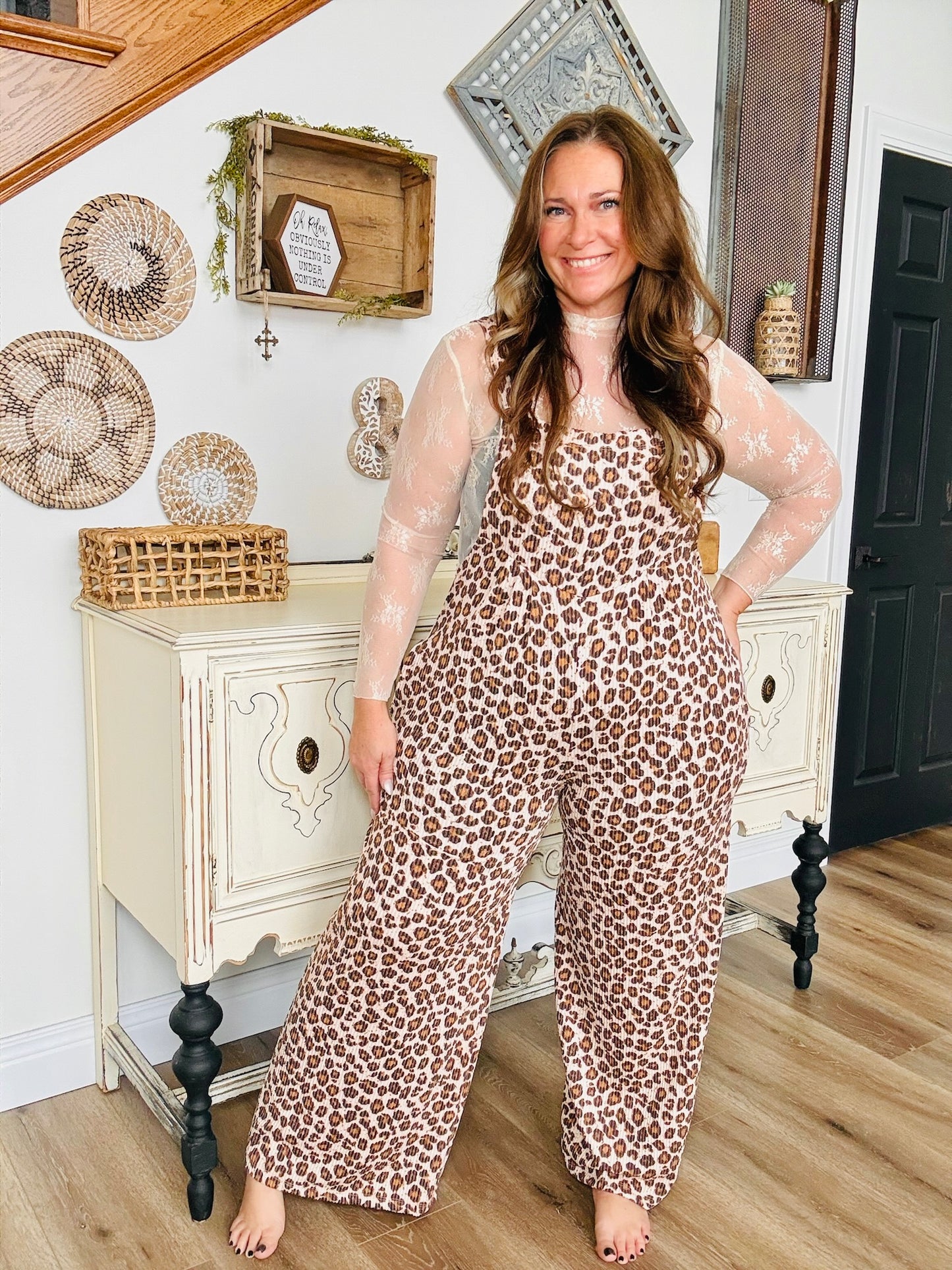 Lucy Leopard Wide Leg Overalls