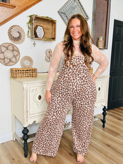 Lucy Leopard Wide Leg Overalls