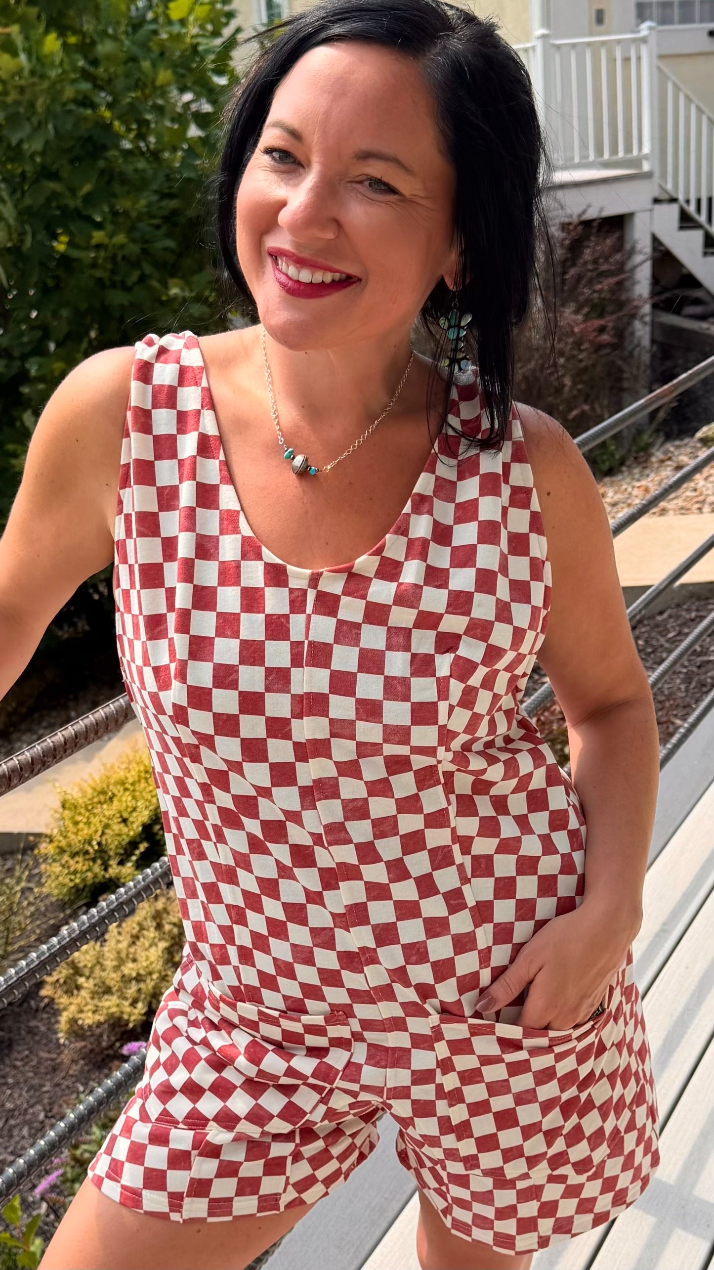 CHECKERD PRINT SHORTS ROMPER