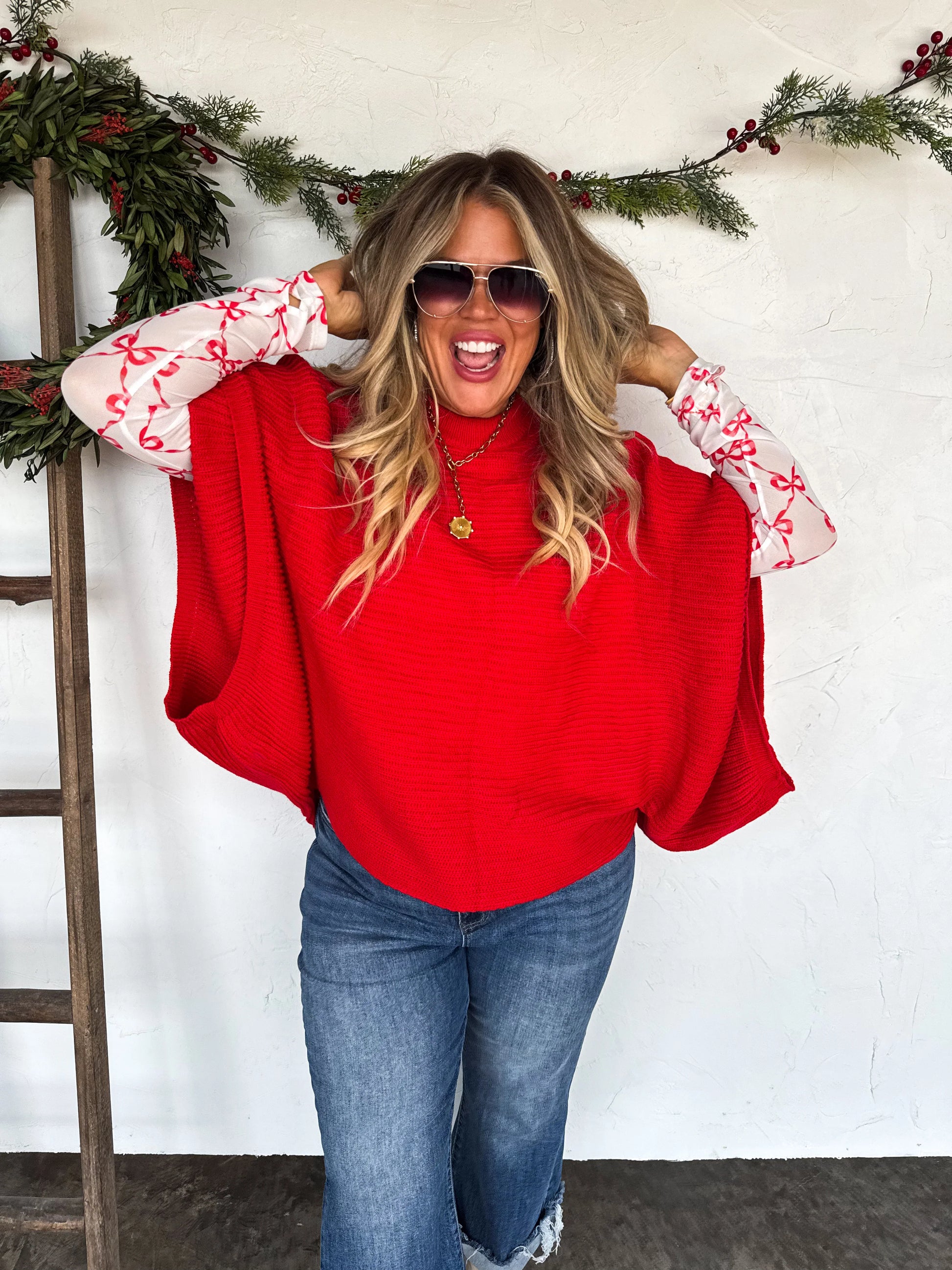 Red Christas Poncho | red sweater for women
