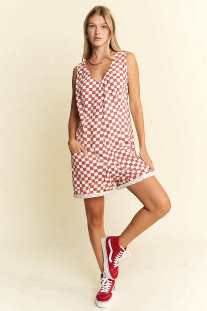 CHECKERD PRINT SHORTS ROMPER