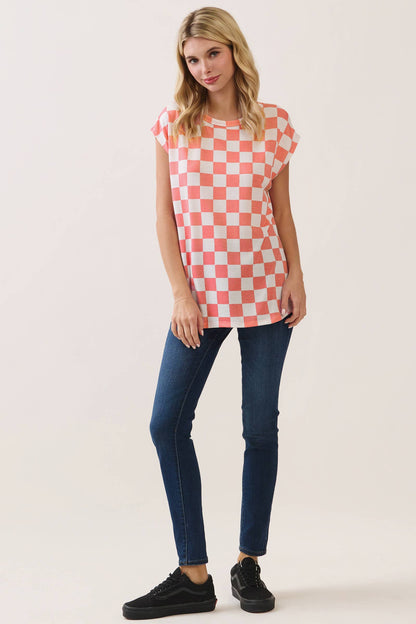 Retro Coral Check Top