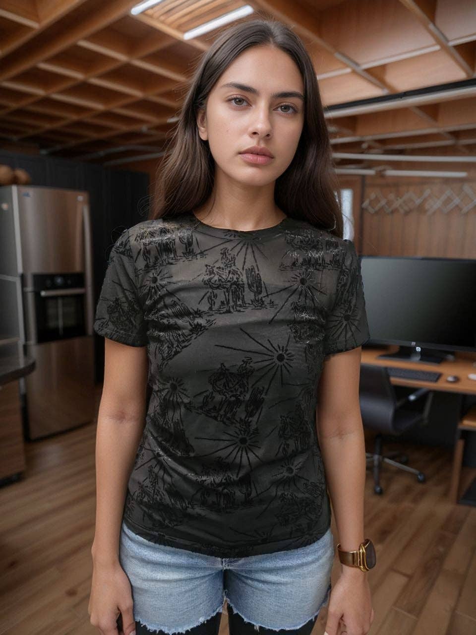 Midnight Burn Out Mesh Top