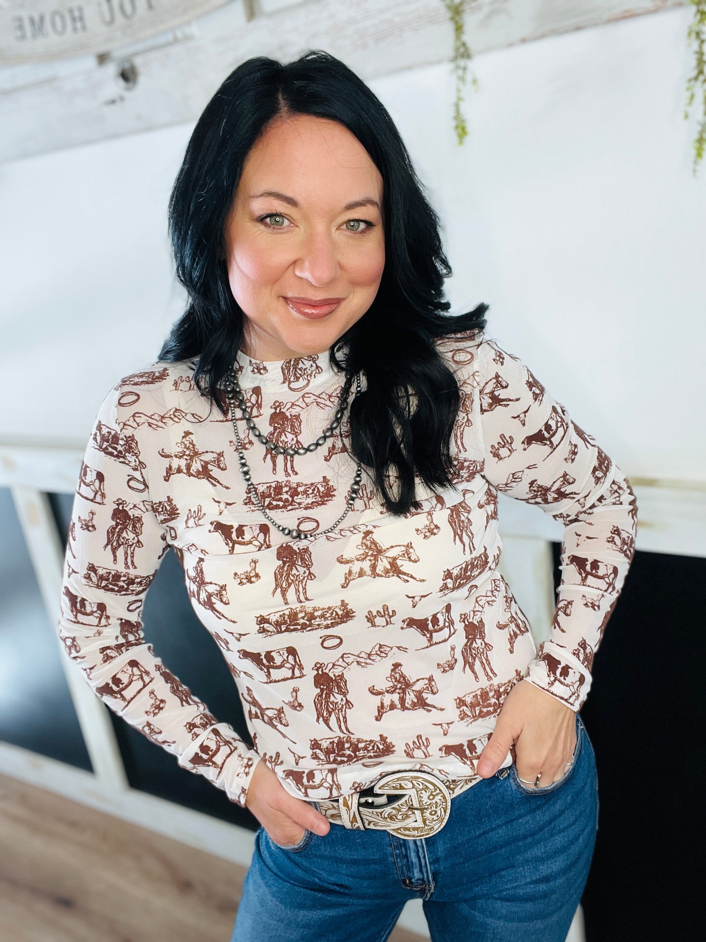 Wild & Western Velvet Mesh Top