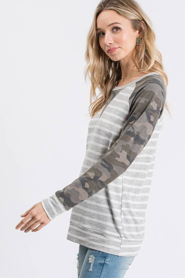 Homebody Camo Striped Top