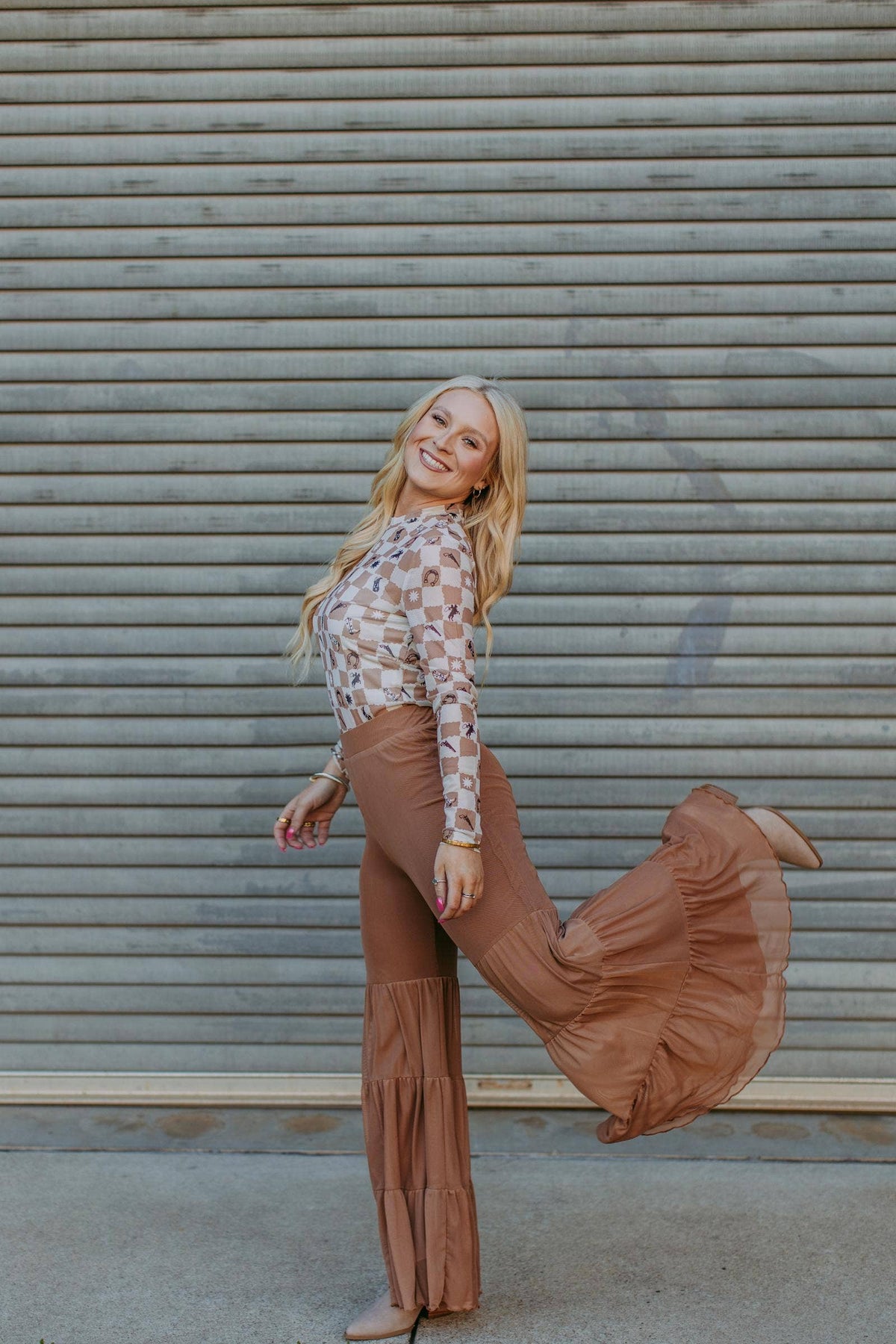 Mocha Madness Mesh Ruffled Bell Pants