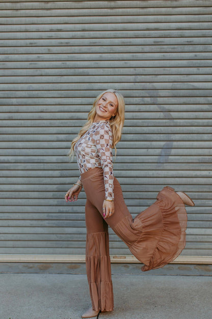 Mocha Madness Mesh Ruffled Bell Pants