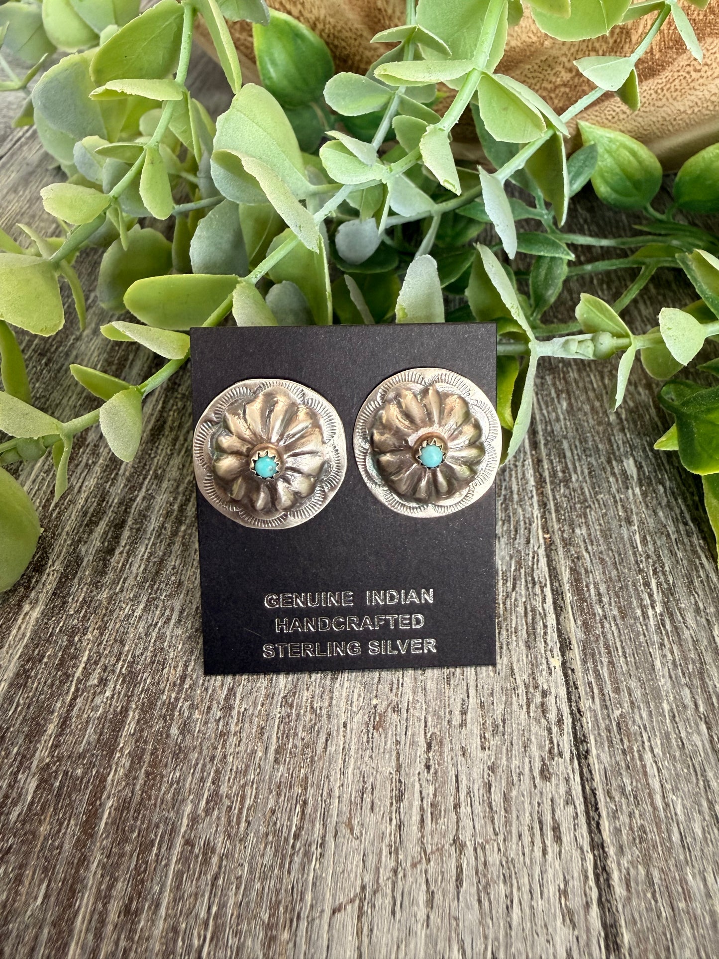 Joan Begay ~ Turquoise Concho Stud Earrings