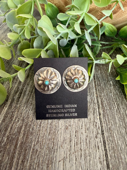 Joan Begay ~ Turquoise Concho Stud Earrings
