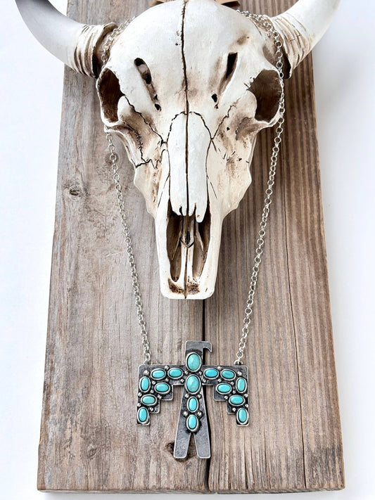 Western Style Turquoise Stone Thunderbird Pendant Necklace