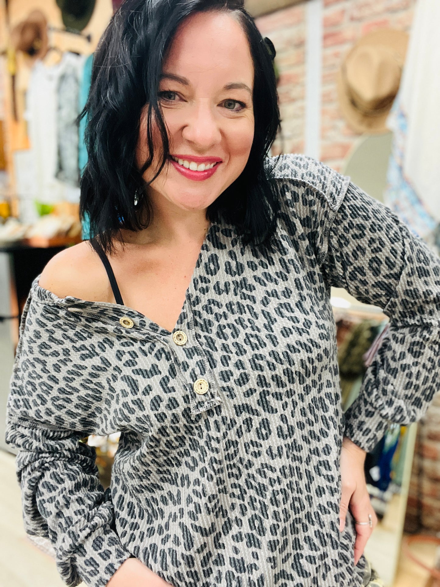 Casual Leopard Button Top