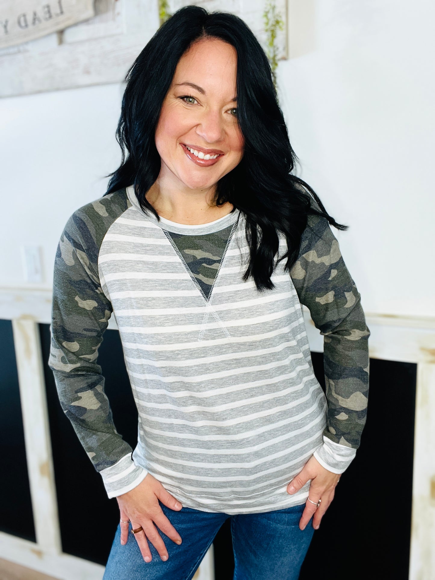 Homebody Camo Striped Top