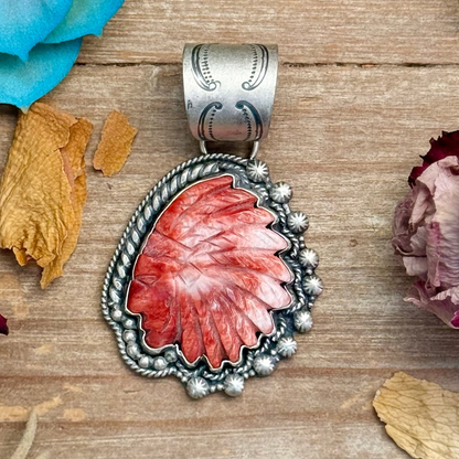83 - Sterling Silver Red Spiny Oyster Chief Head Pendant by Shay Pfeiffer