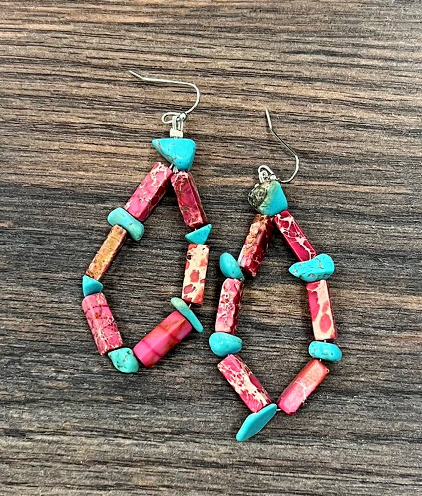 2" Rectangular Coral Gem Earrings