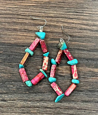 2" Rectangular Coral Gem Earrings