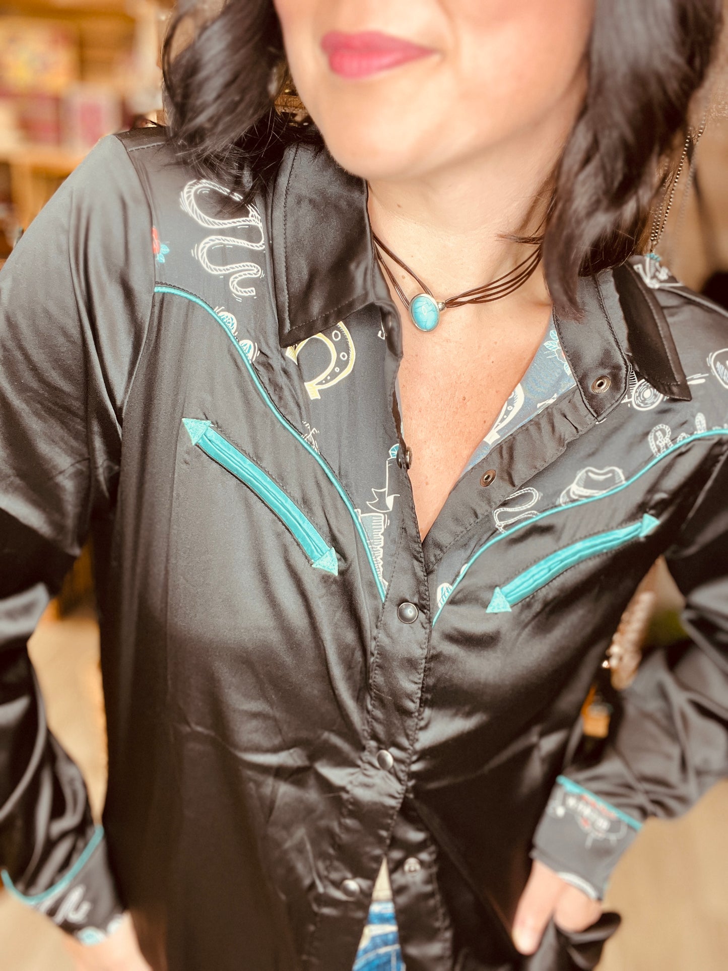 Crystal Gayle Satin Yolk Top
