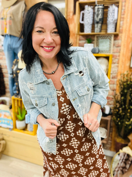 Distressed Denim Rocker Jacket