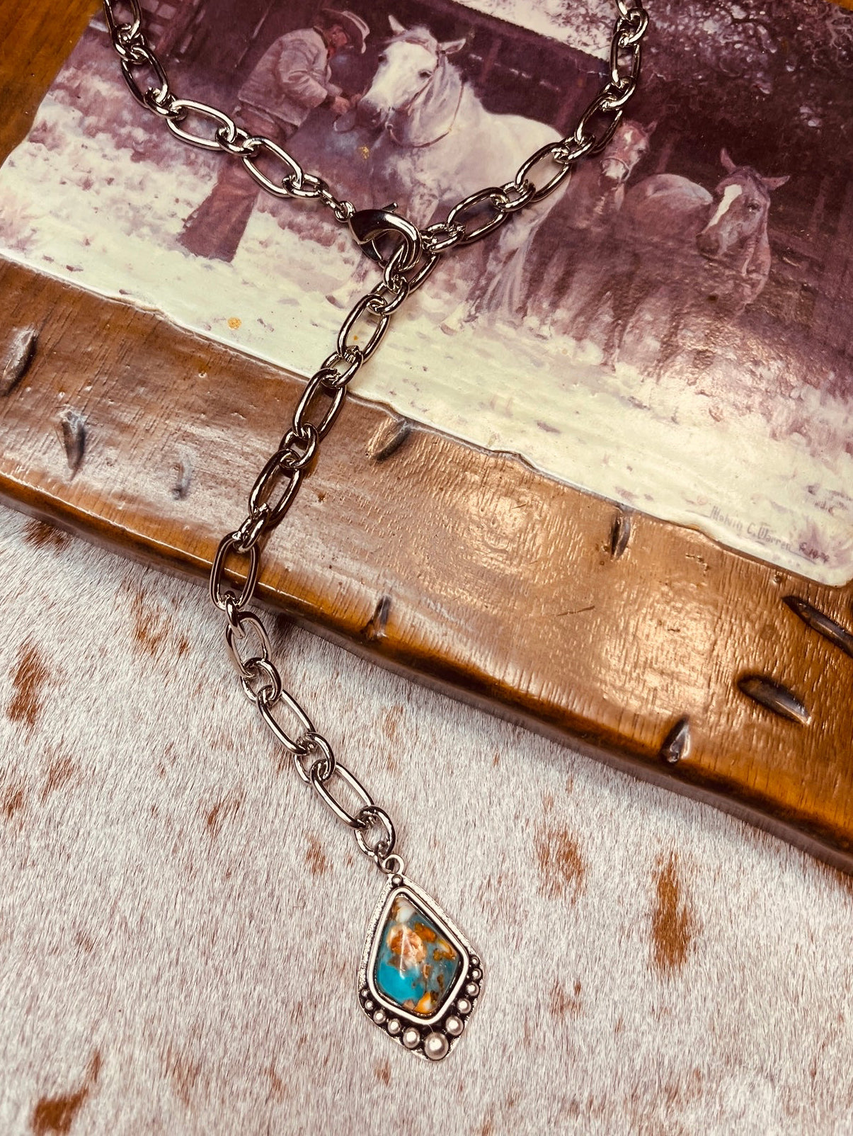 Spiny Gemstone Lariat Necklace