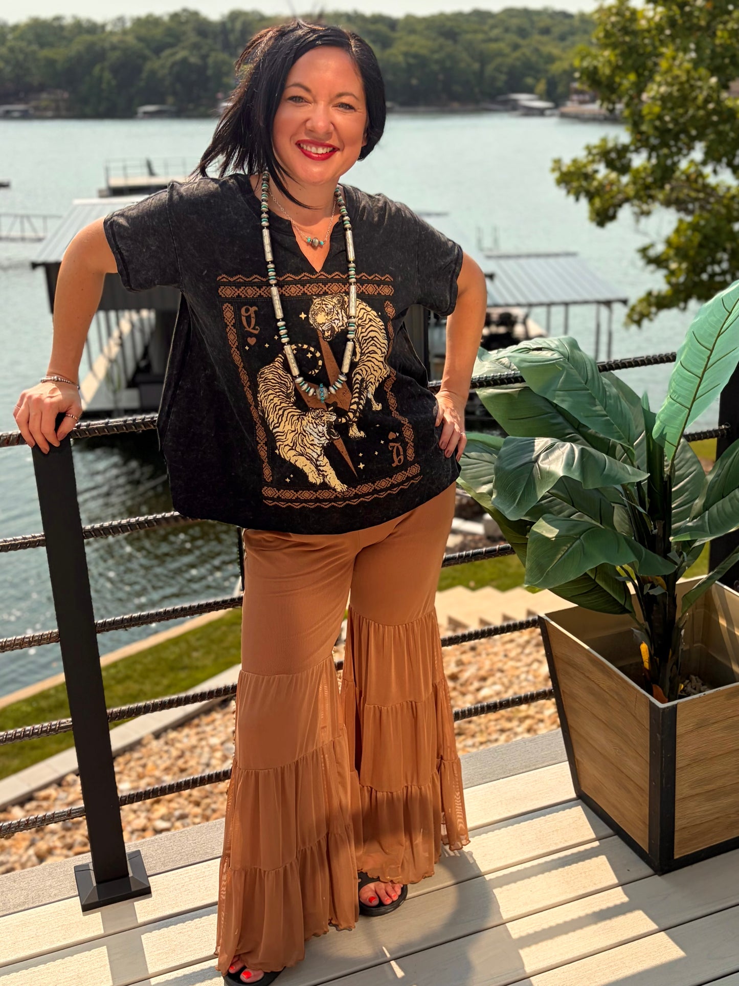 Vintage Tigers Boho Frame Graphic Tunic Top