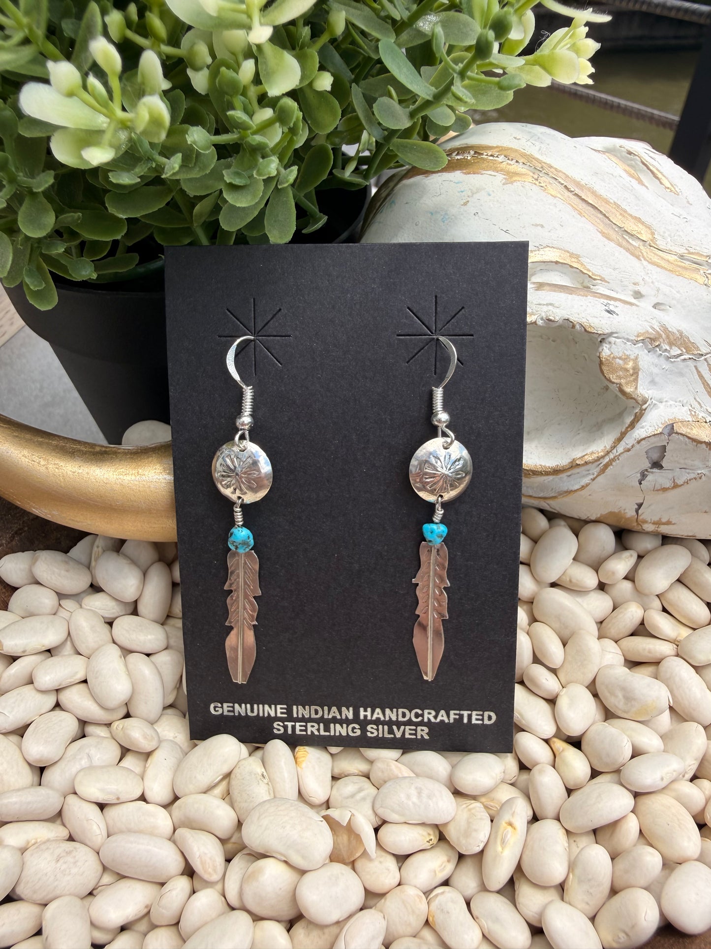 Marvin Arviso Turquoise Feather Earrings