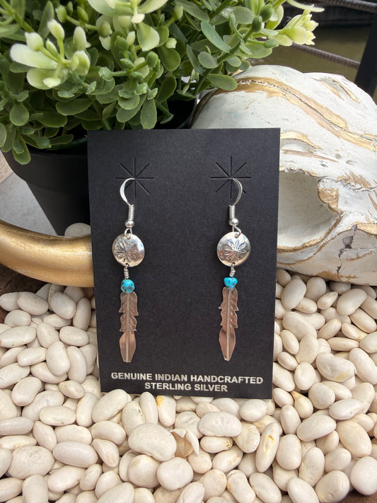 Marvin Arviso Turquoise Feather Earrings