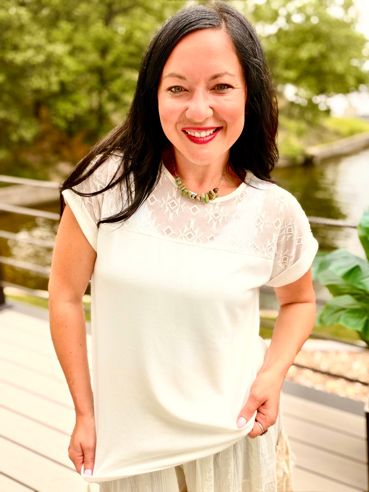 Aztec Lace Mix Blouse White