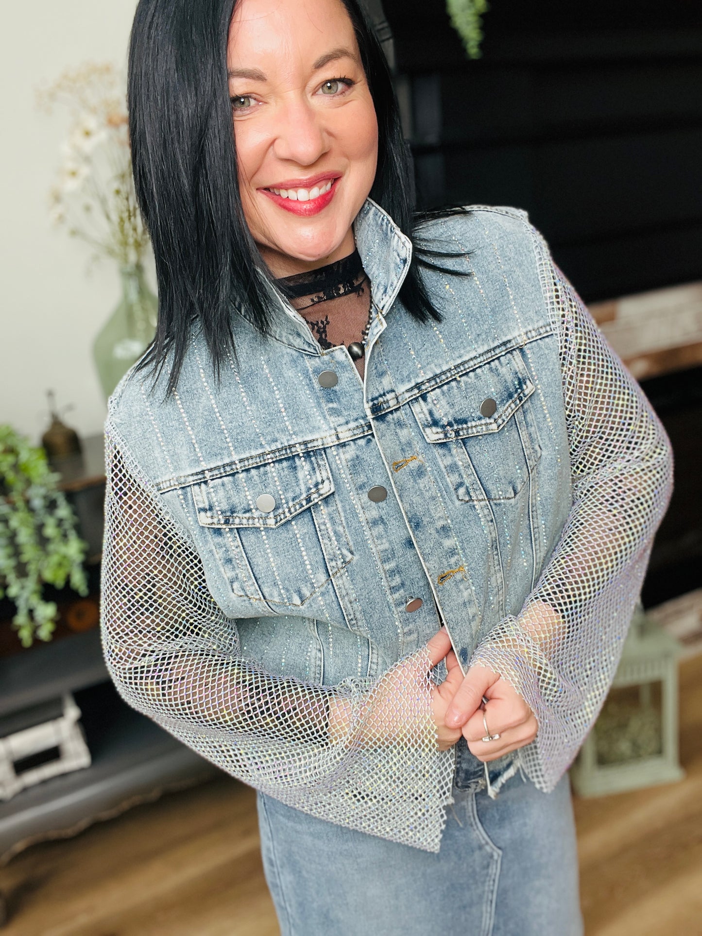 Rhinestone Gypsy Groove Jacket - Denim