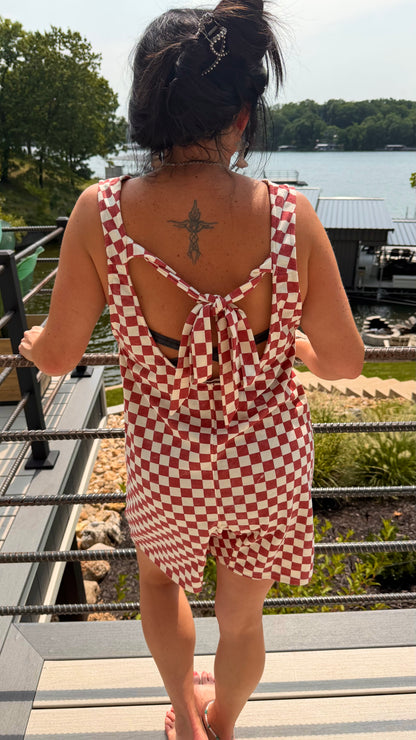 CHECKERD PRINT SHORTS ROMPER