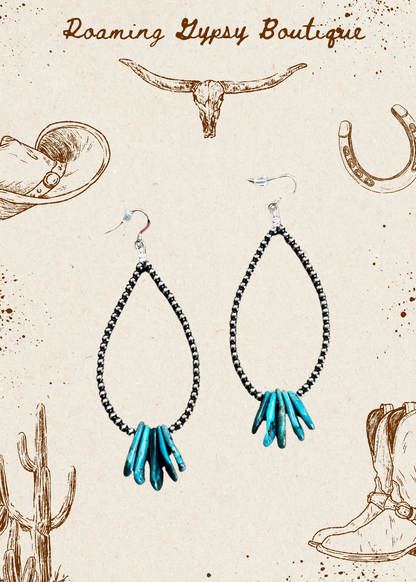 Long teardrop earrings Sterling silver pearls and teardrop turquoise