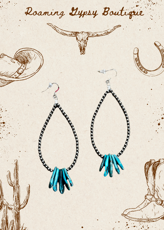 Long teardrop earrings Sterling silver pearls and teardrop turquoise