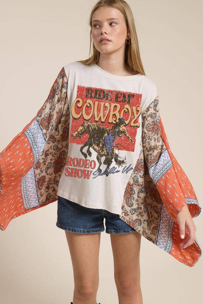 Ride Em' Cowboys Western Kantha Style Top