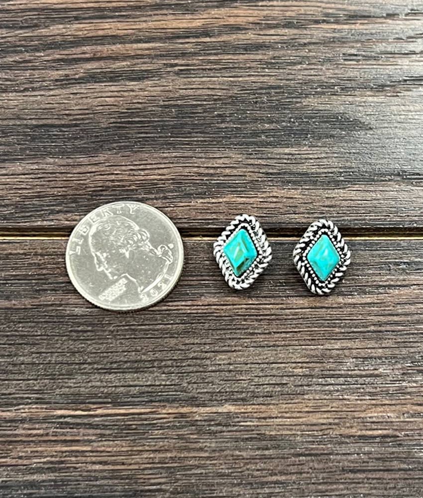10mm Diamond Turquoise Stud Earrings