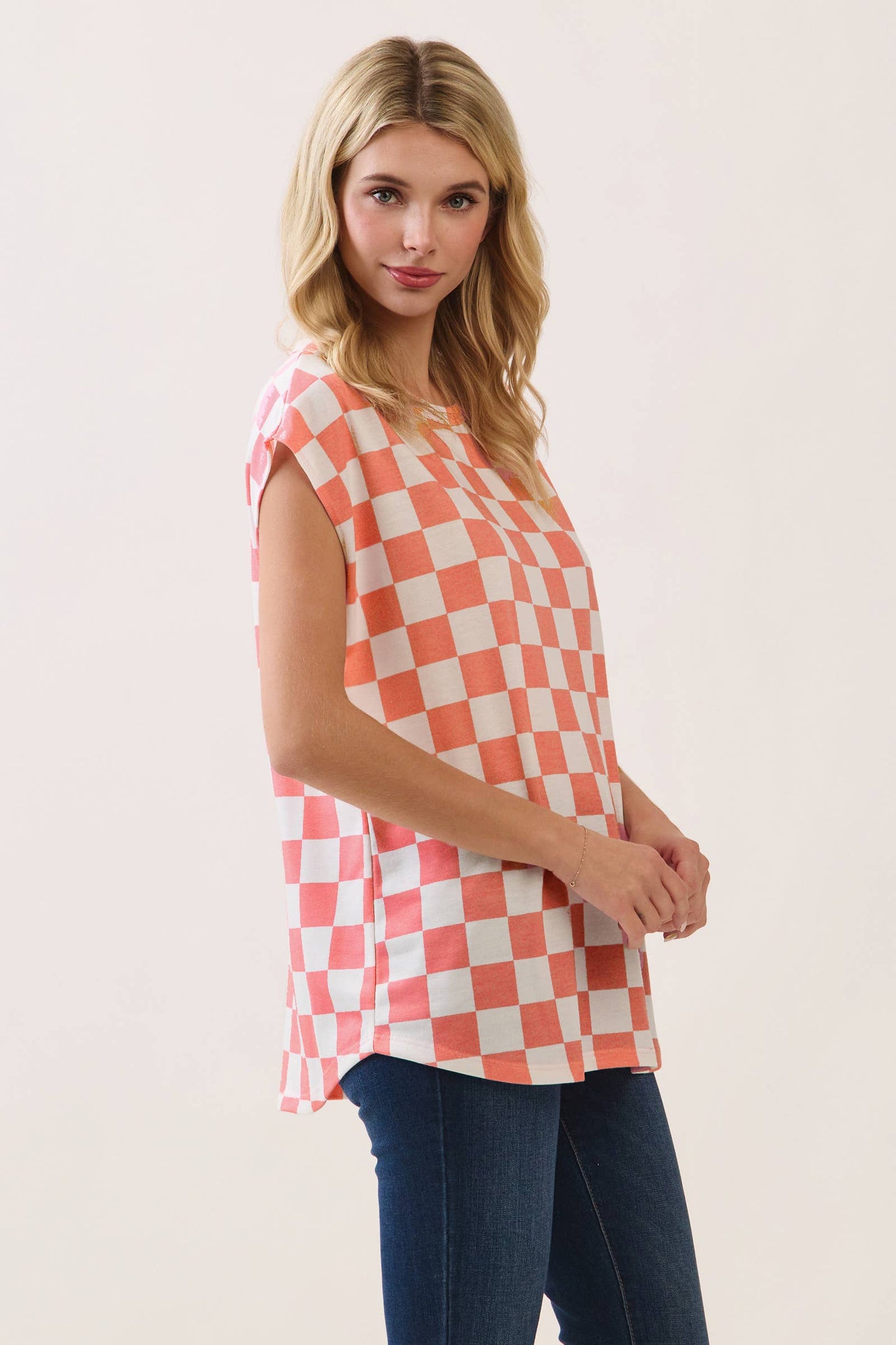 Retro Coral Check Top