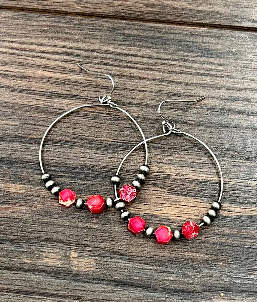 Hexa Red Gem Hoop Earrings