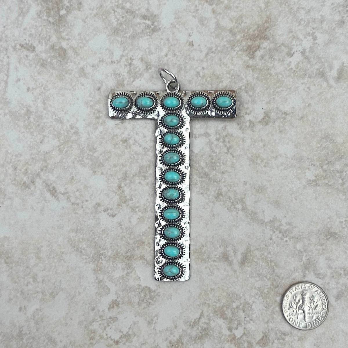 Western Faux Turquoise Initial Pendant