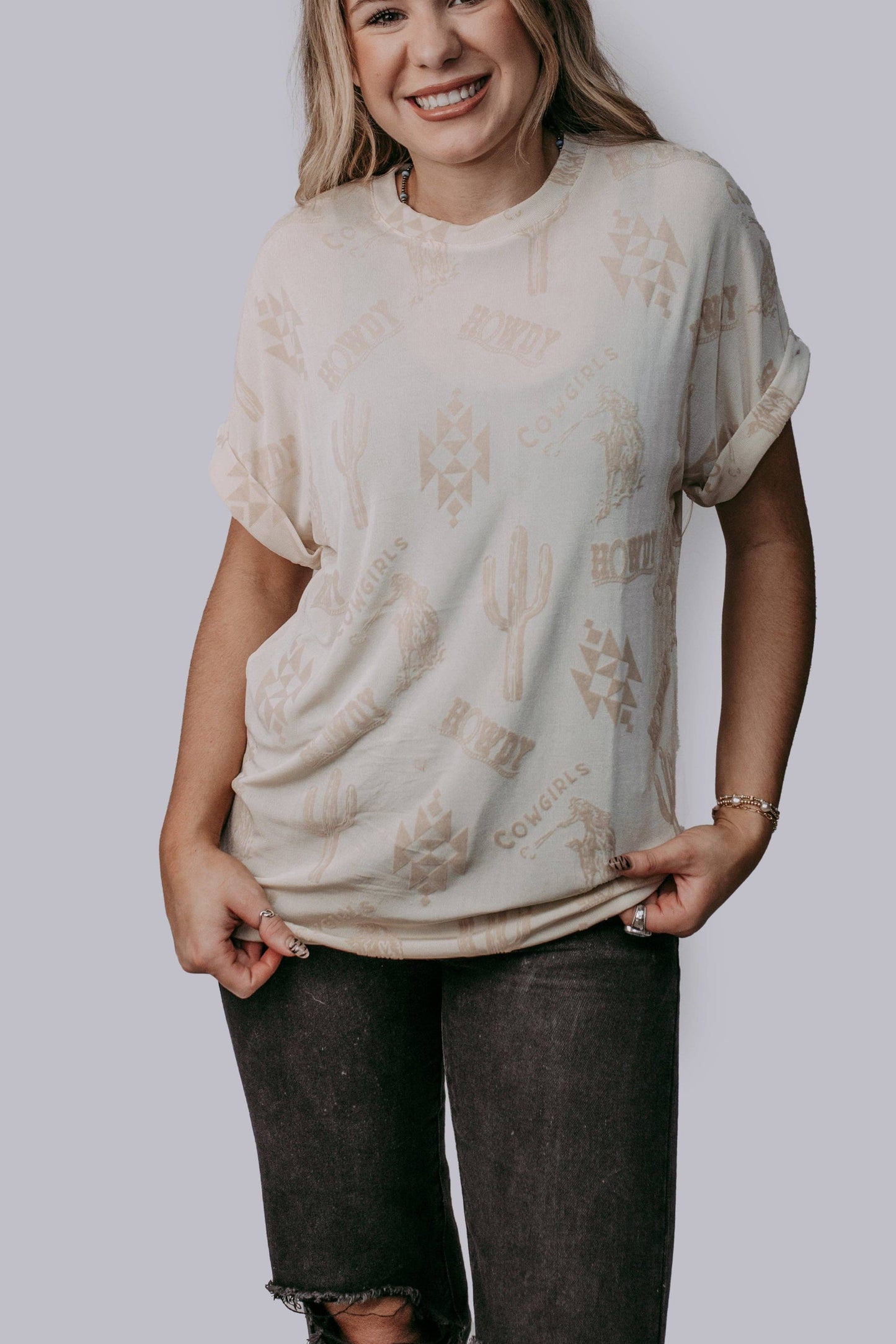 Western Glam Champaign Top