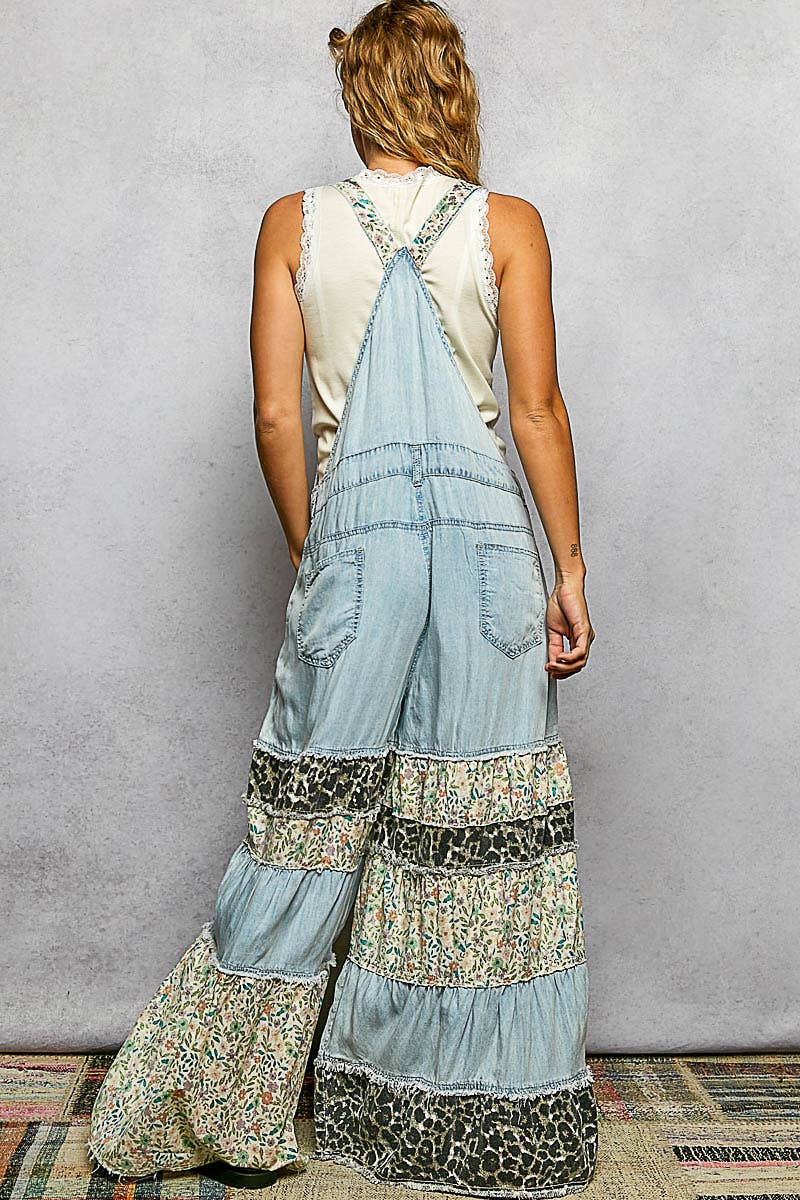 Boho Patchy Denim Overalls