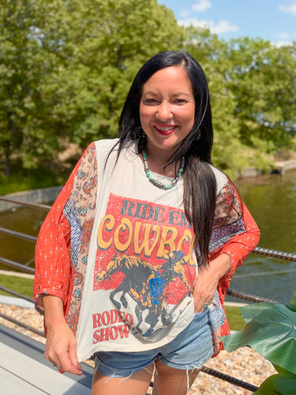 Ride Em' Cowboys Western Kantha Style Top