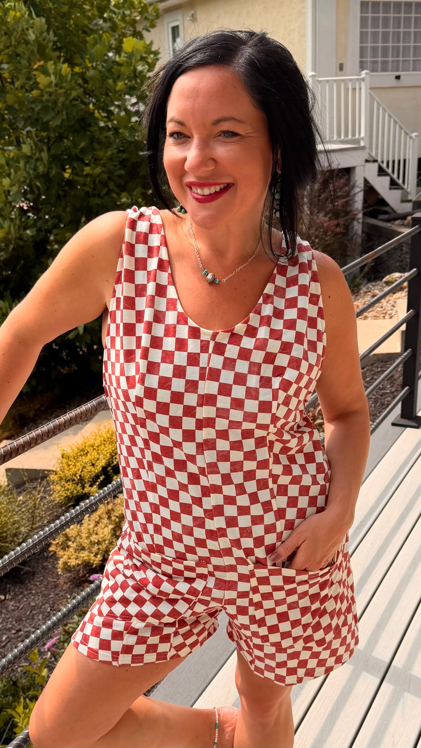 CHECKERD PRINT SHORTS ROMPER