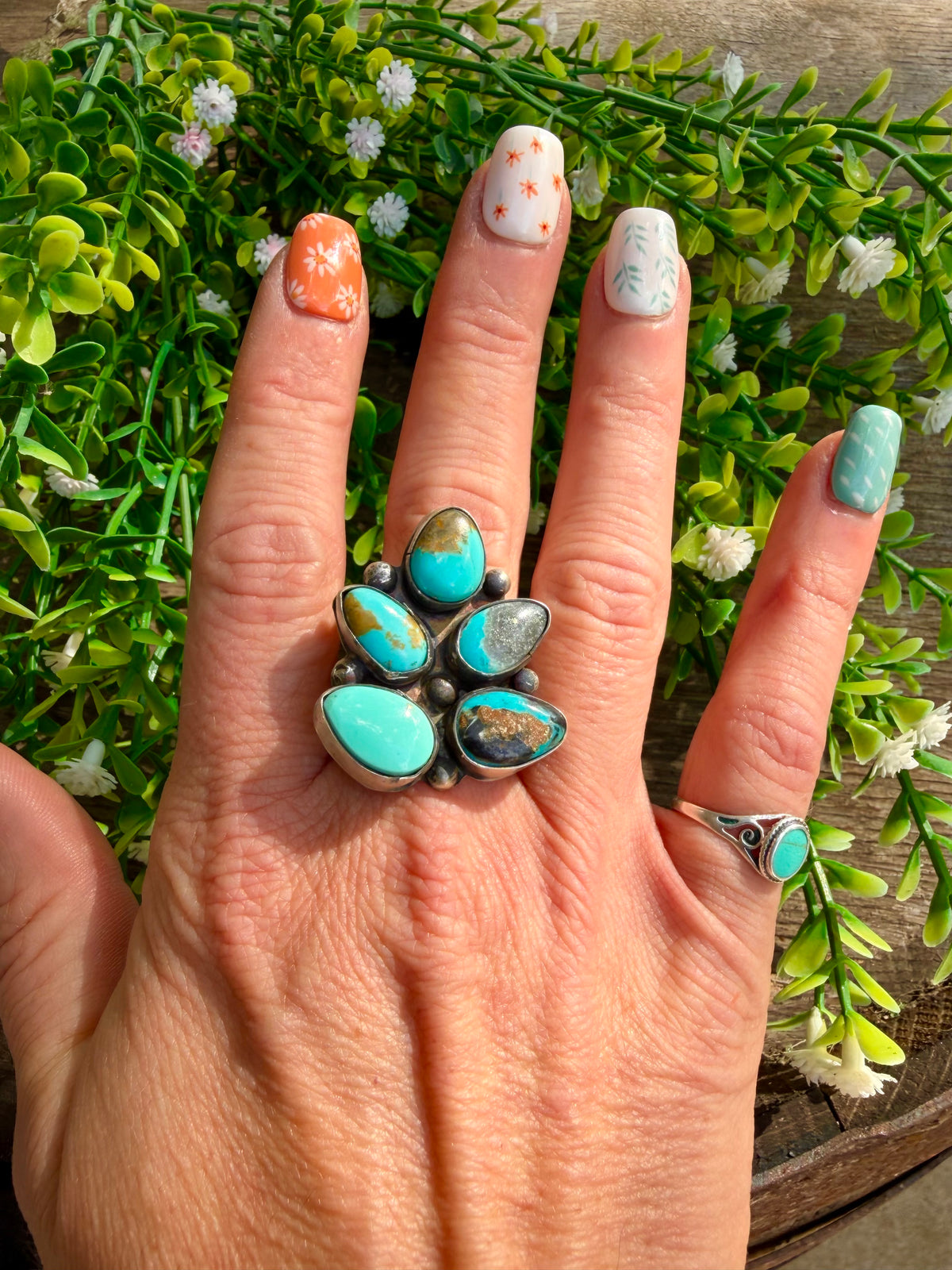 Multi Stone Kingman Turquoise Ring